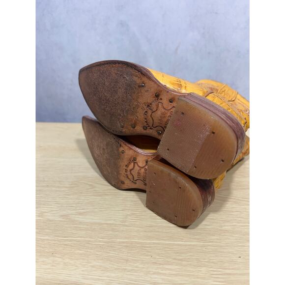 Arango Western Cowboy Yellow Alligator Pointed Toe Kids Boots Size USA 13 Mex 20 - Picture 4 of 9